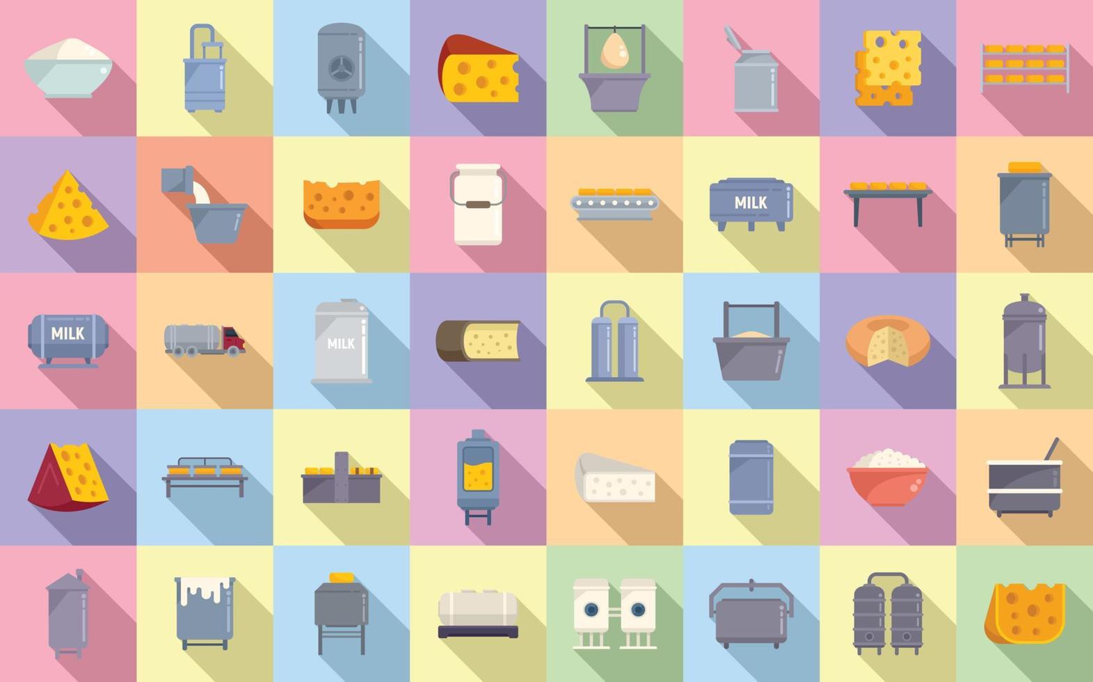 Cheese production icons set flat vector. Milk food vector