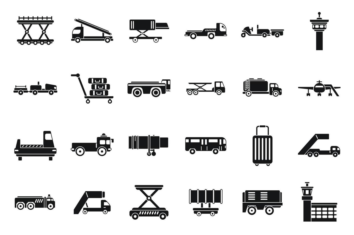 Airport ground support service icons set simple vector. Cargo aero vector