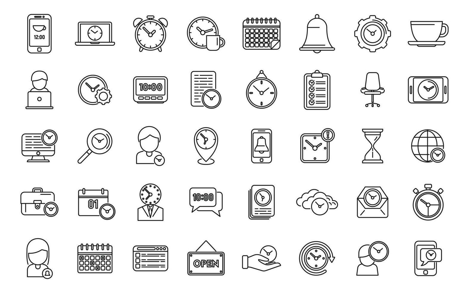 Flexible working hours icons set outline vector. Alarm clock vector