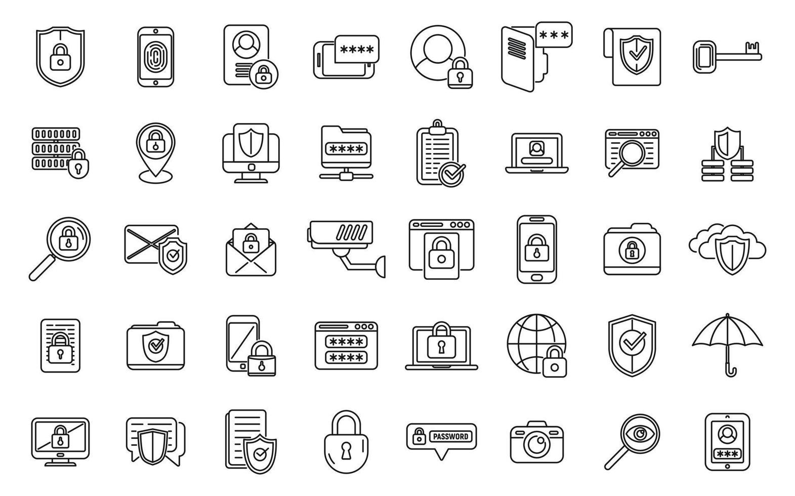 Privacy icons set outline vector. Eye fingerprint vector