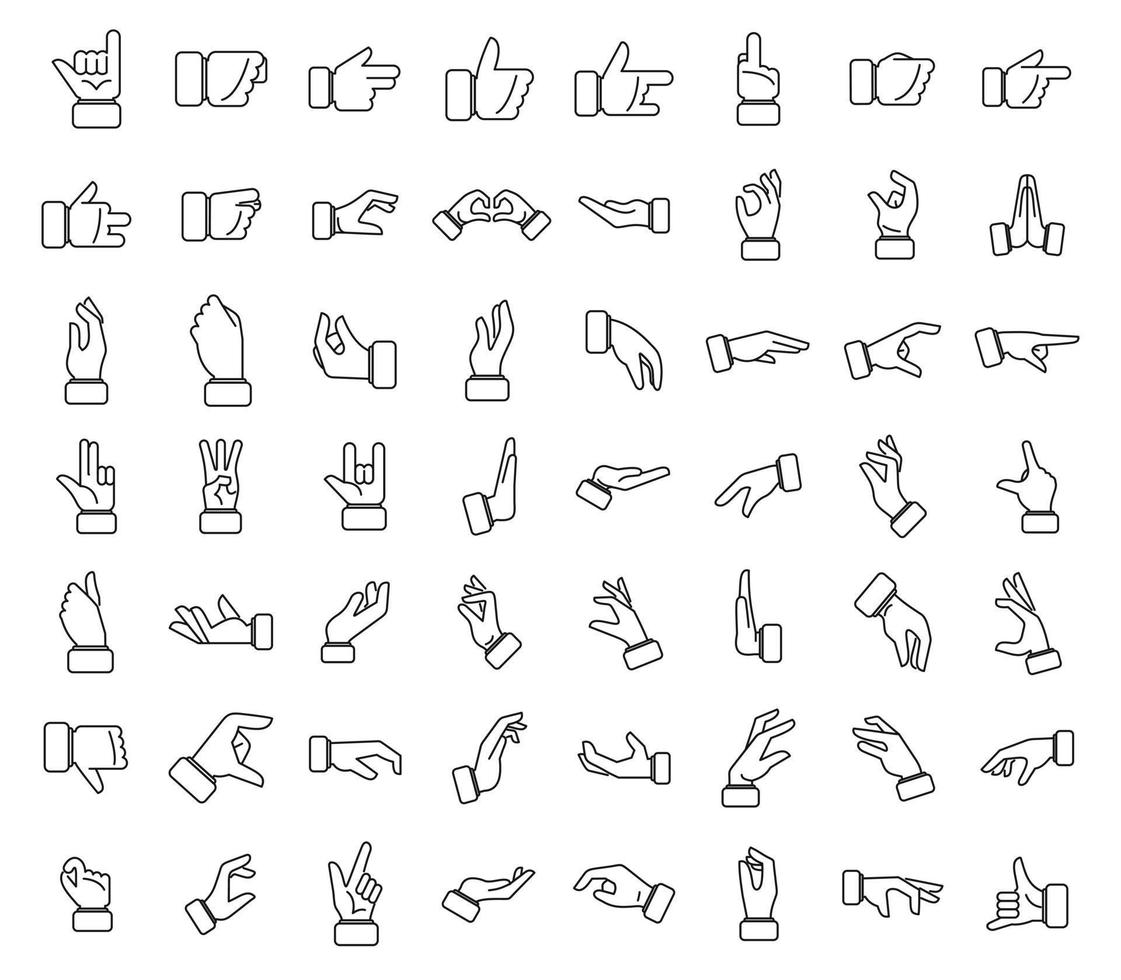 iconos de gestos de mano establecer vector de contorno. agitar el dedo