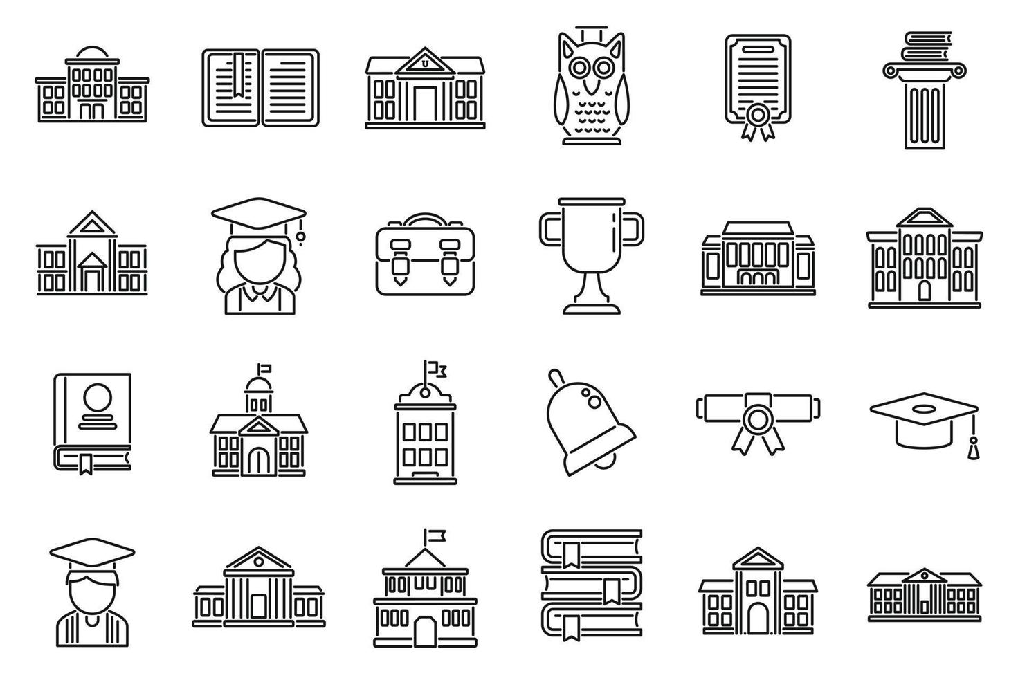 Campus icons set outline vector. University college vector