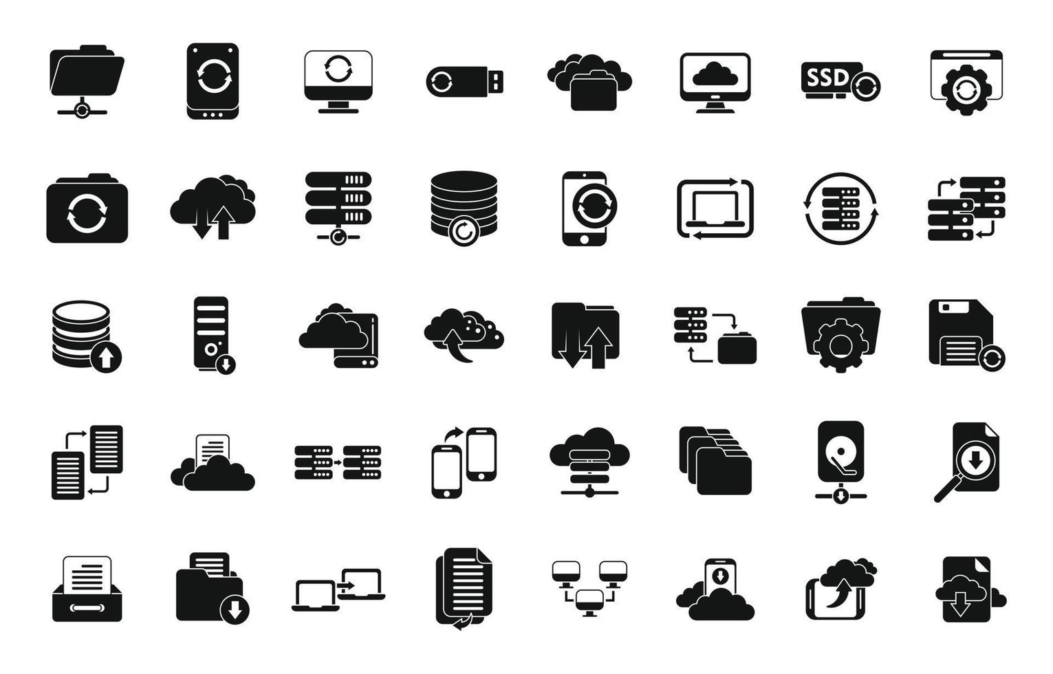 Backups icons set simple vector. Recovery data vector