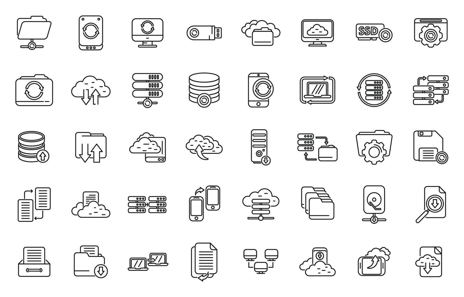 Backups icons set outline vector. Recovery data vector