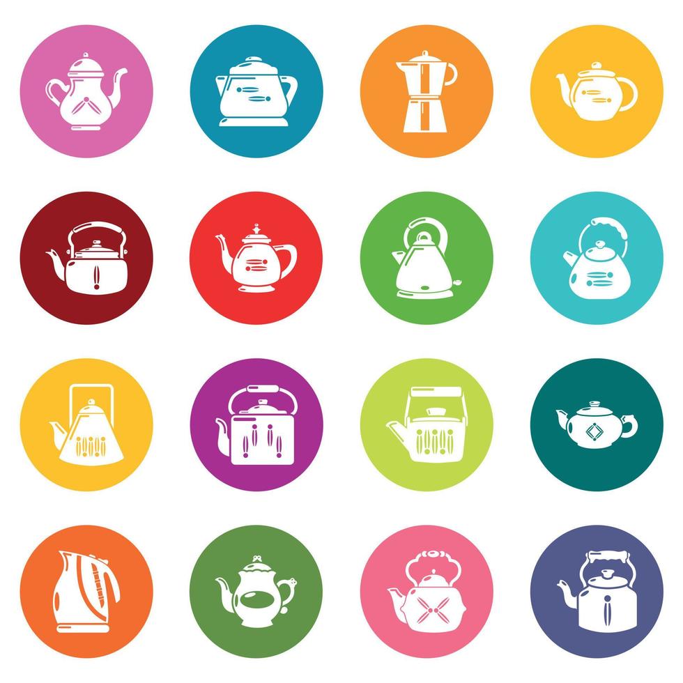 Teapot icons set colorful circles vector