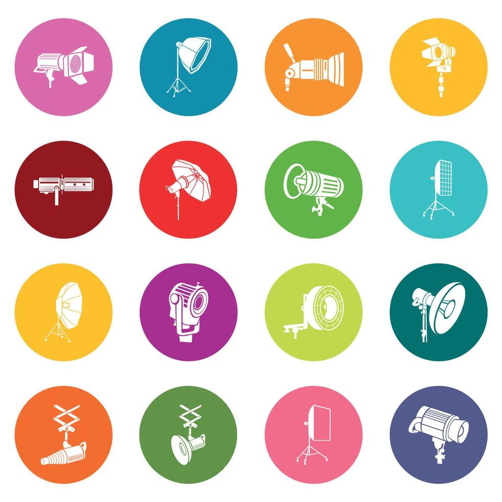 Photography icons set colorful circles vector