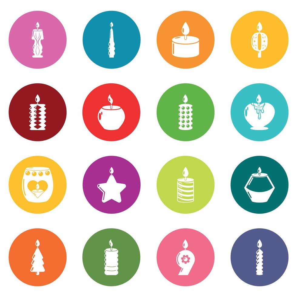 Candle forms icons set colorful circles vector