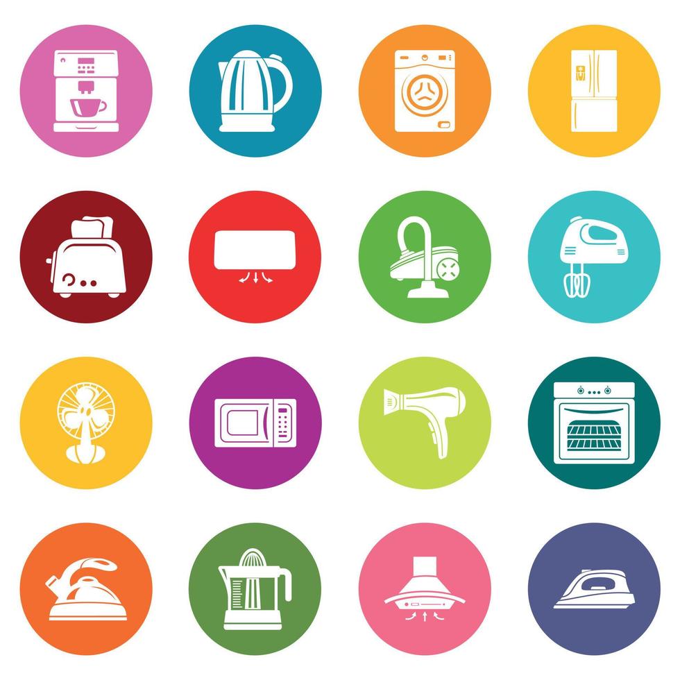 conjunto de iconos de electrodomésticos círculos coloridos vector
