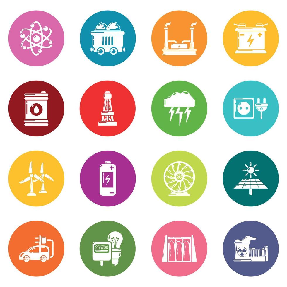 Energy sources icons set colorful circles vector