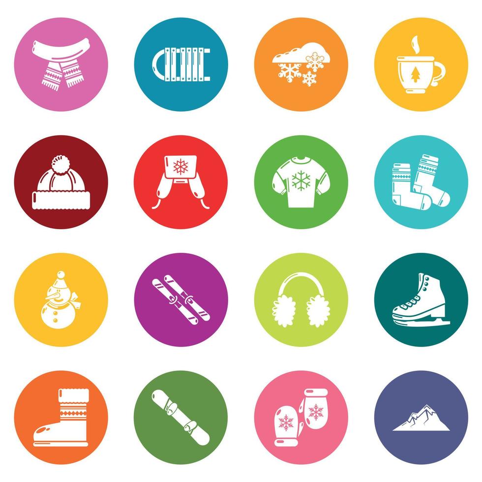 Winter clothes icons set colorful circles vector