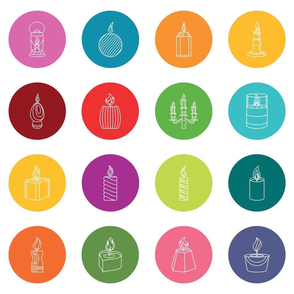 Candle forms icons set colorful circles vector