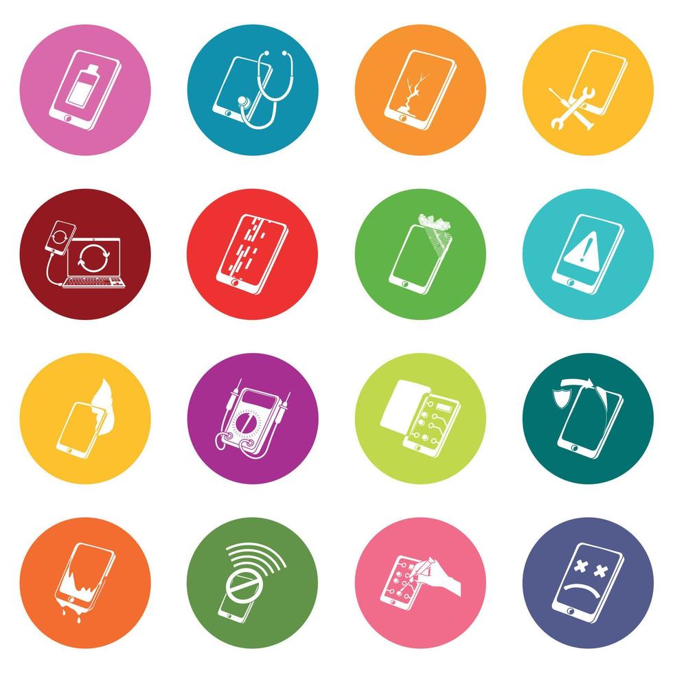 Repair phones fix icons set colorful circles vector