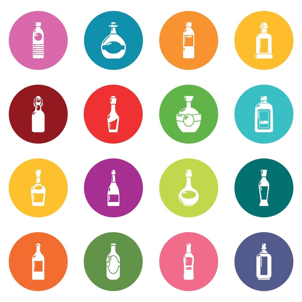 botellas, iconos, conjunto, colorido, círculos, vector