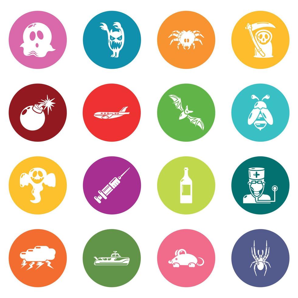 Fears phobias icons set colorful circles vector