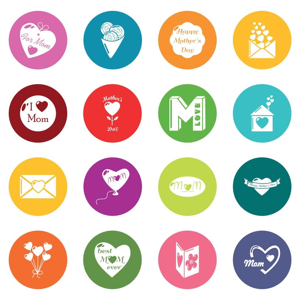 Mother Day icons set colorful circles vector