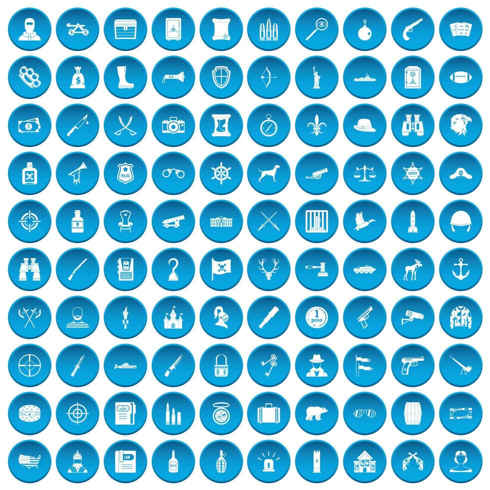100 guns icons set blue vector