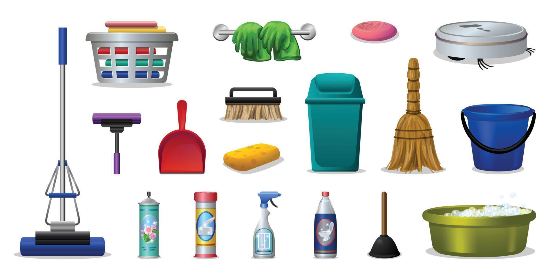 Cleaner equipment icons set cartoon vector. Hygiene disifectant vector