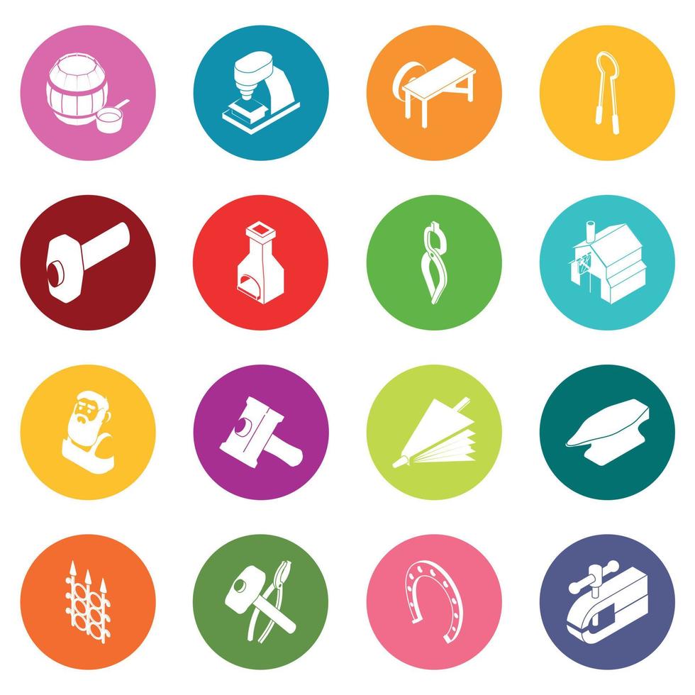 Blacksmith tools icons set colorful circles vector