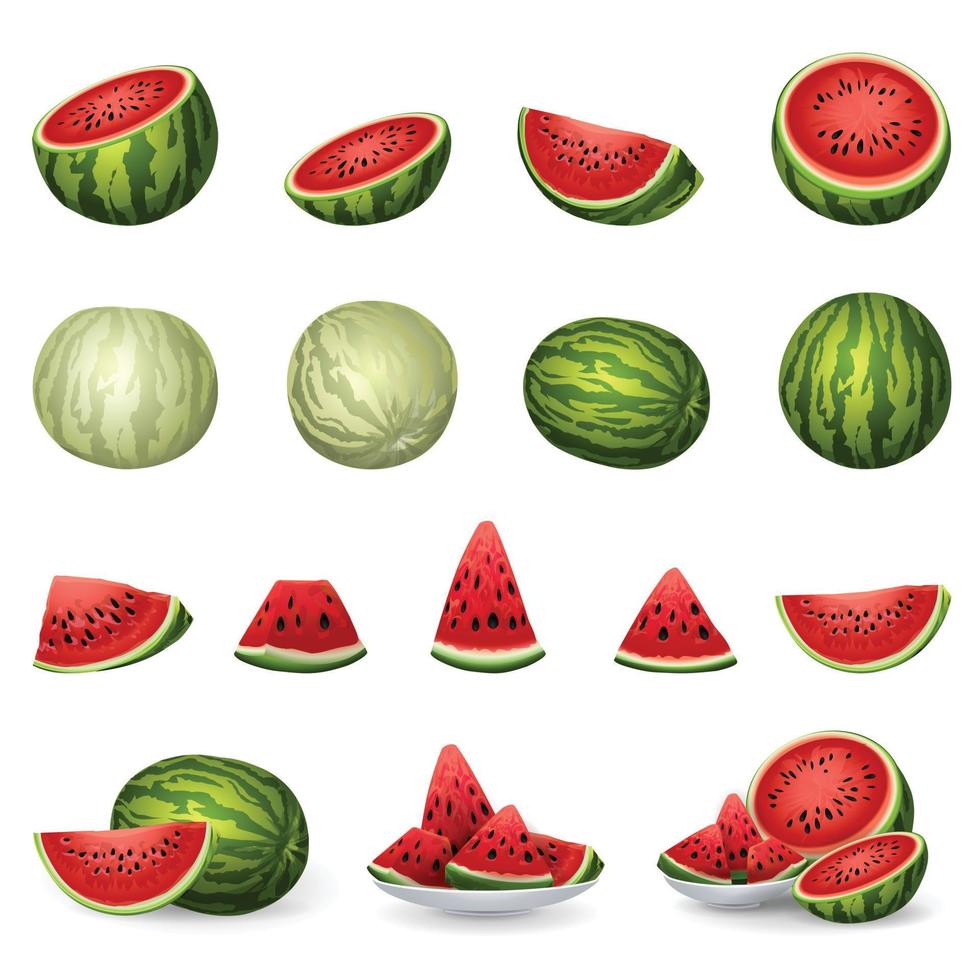 Watermelon icons set cartoon vector. Cap preparing vector