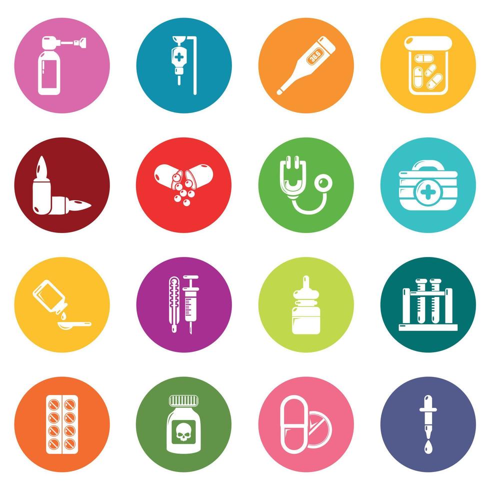 Drug medicine icons set colorful circles vector