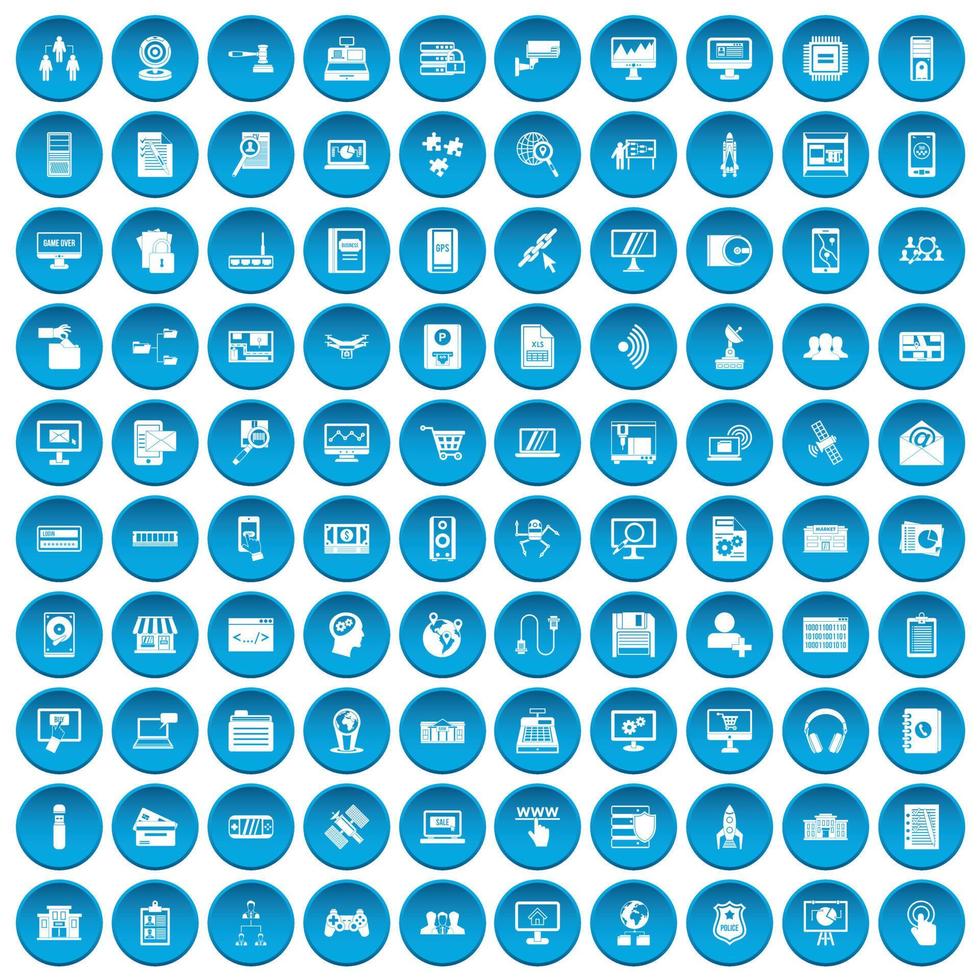 100 database icons set blue vector