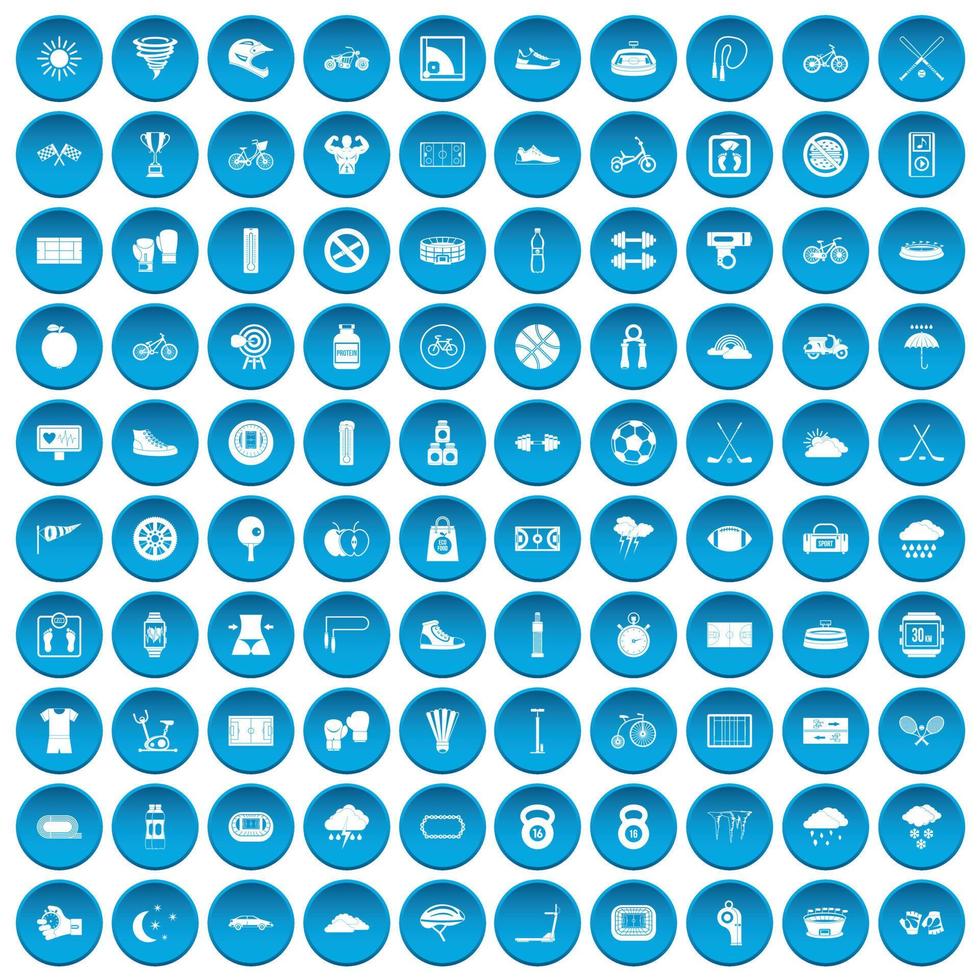 100 cycling icons set blue vector