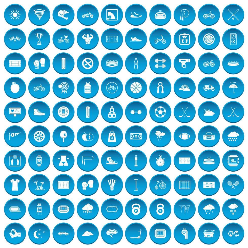 100 iconos de ciclismo conjunto azul vector