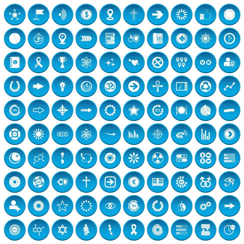 100 iconos de elementos gráficos en azul vector