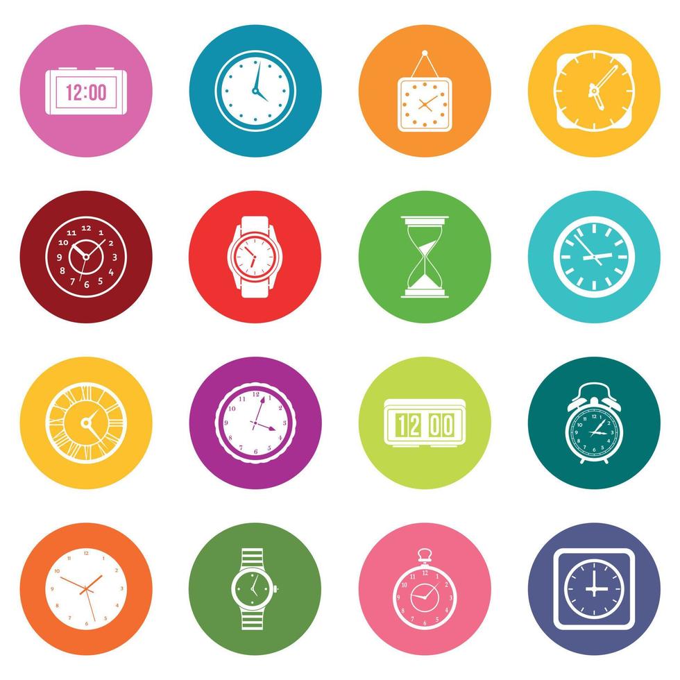 Time and Clock icons many colors set vector