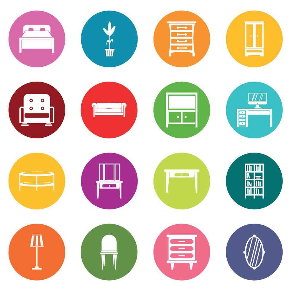 conjunto de iconos de muebles muchos colores vector