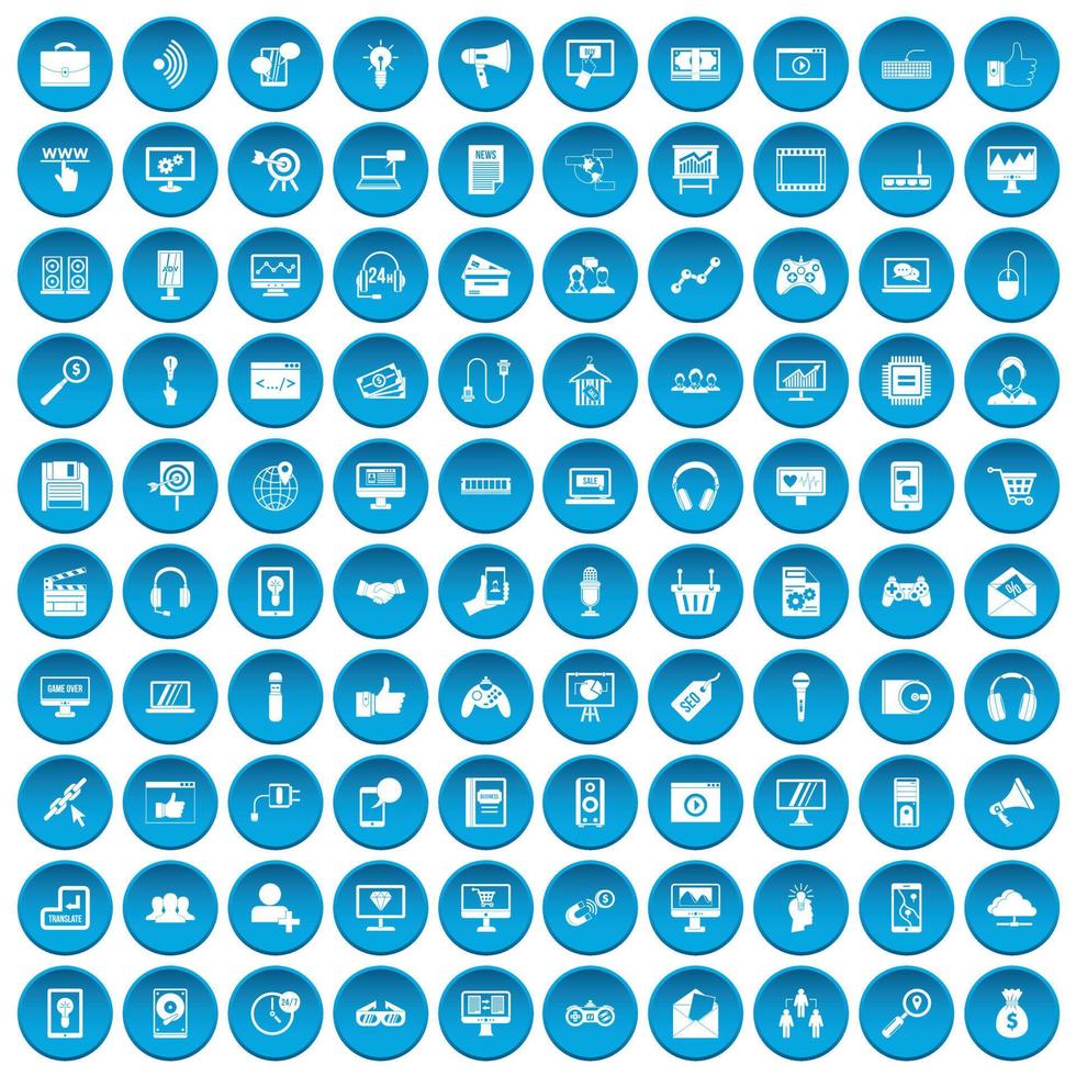100 web and mobile icons set blue vector