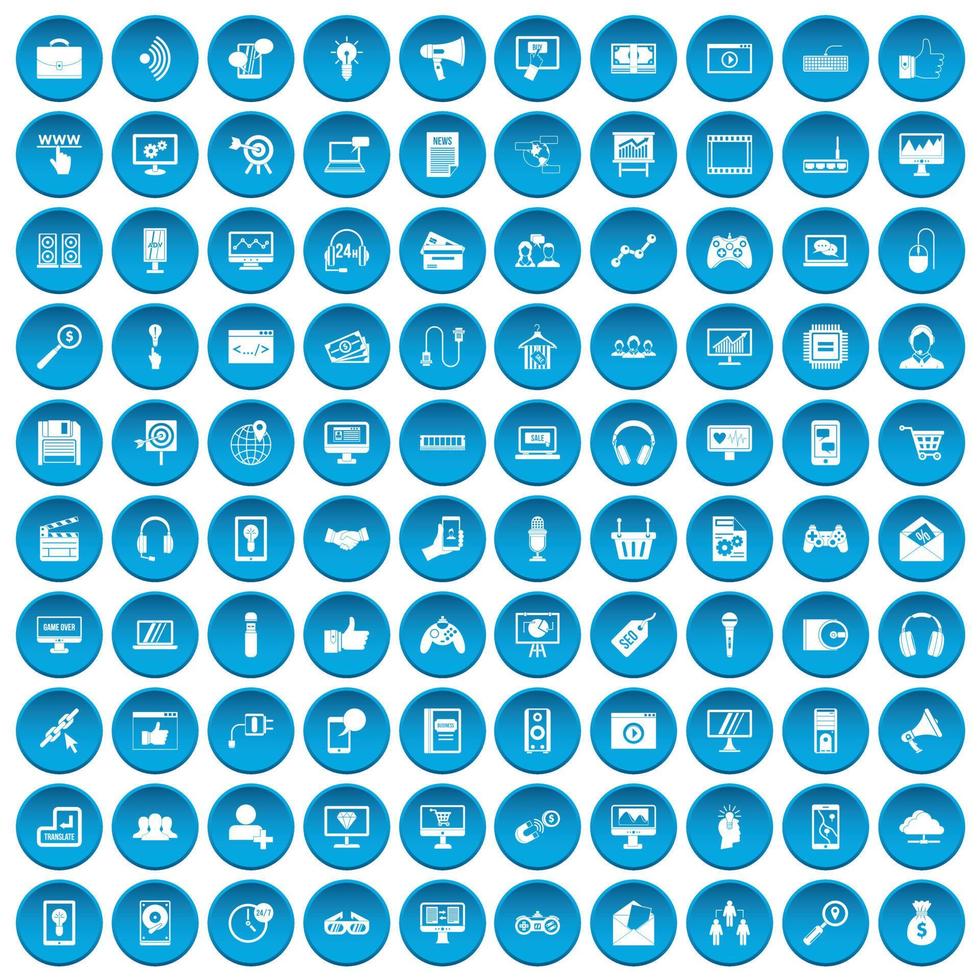 100 iconos web y móviles en azul vector