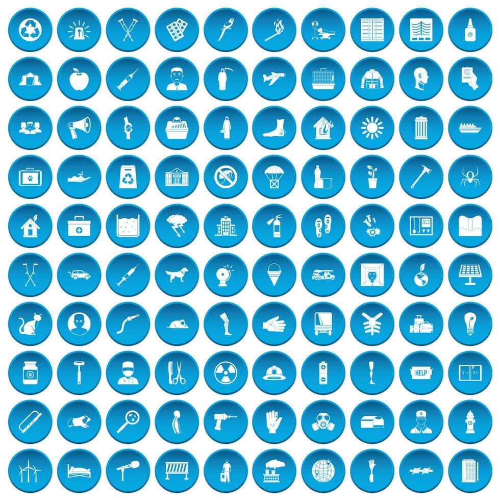 100 help icons set blue vector