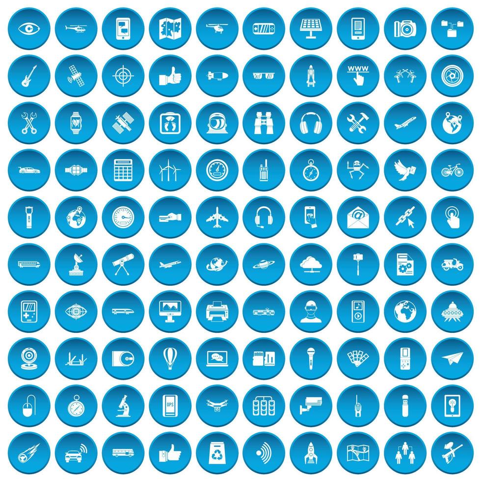 100 wireless technology icons set blue vector