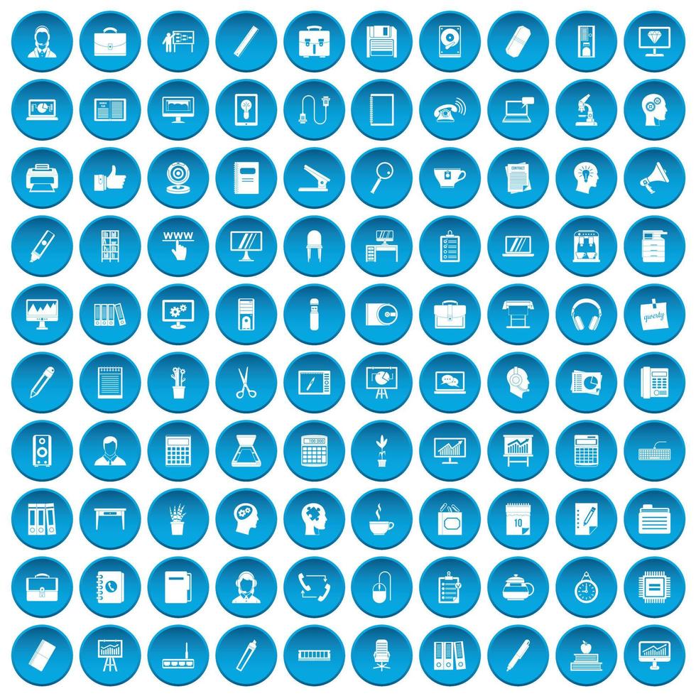 100 work space icons set blue vector