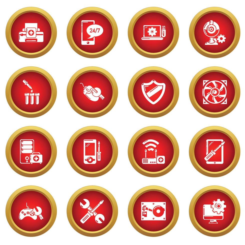 Computer repair service icons set, simple style vector