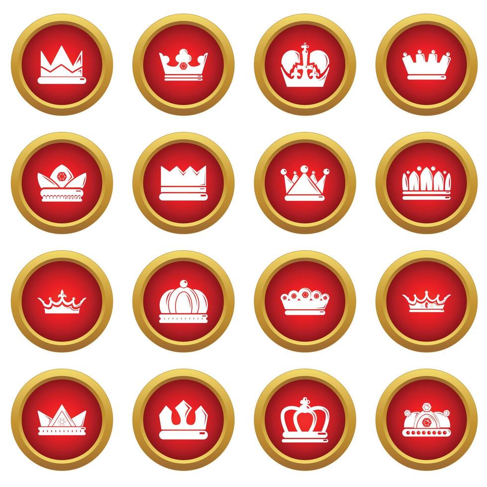 Crown gold icons set, simple style vector