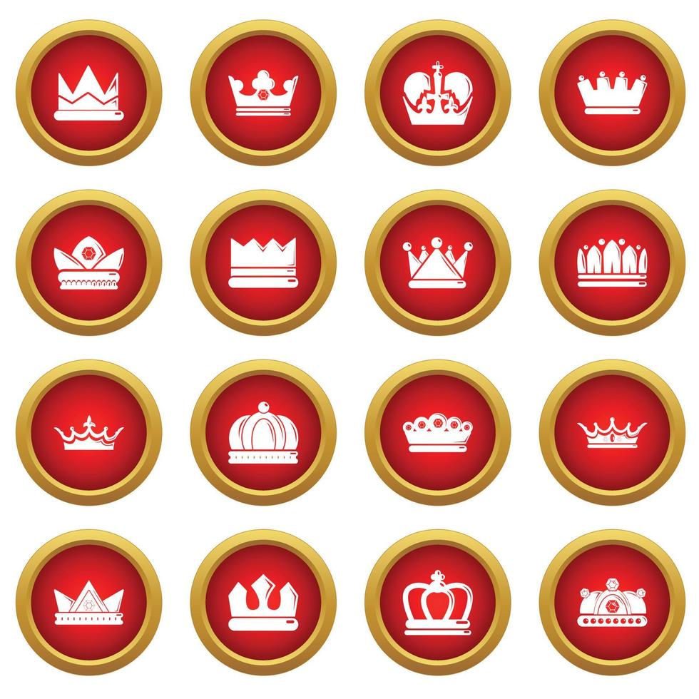 Crown gold icons set, simple style vector