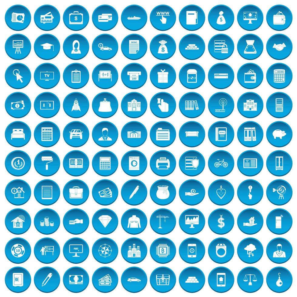 100 iconos de crédito conjunto azul vector