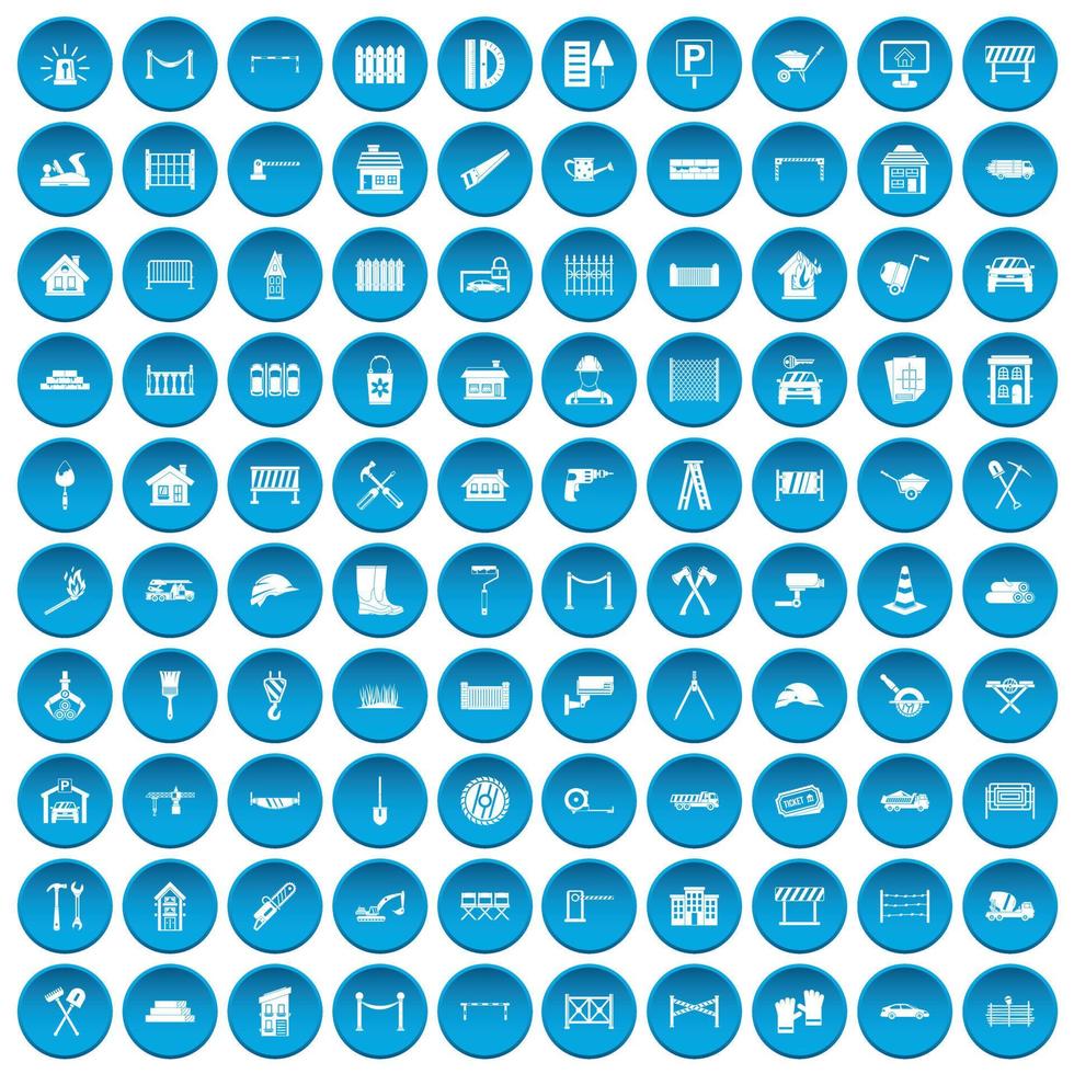100 fence icons set blue vector