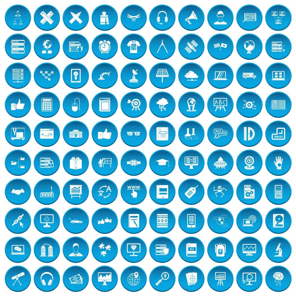 100 education technology icons set blue vector