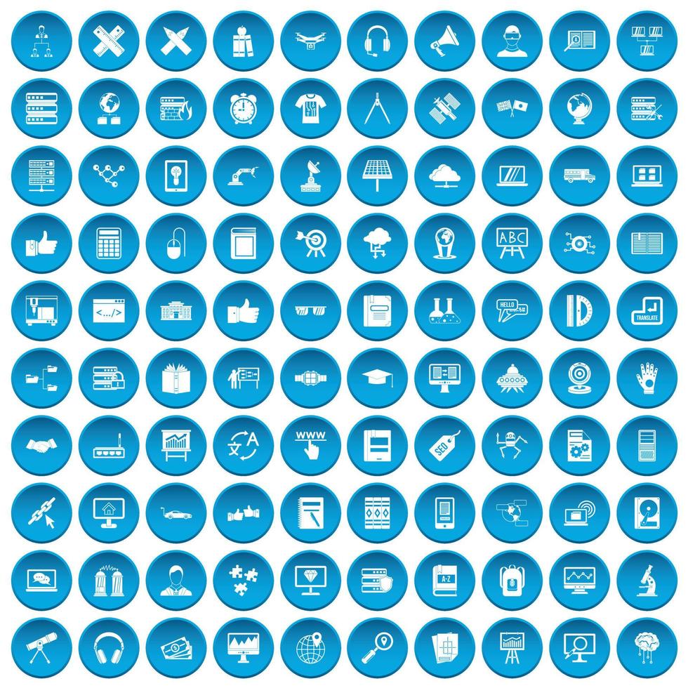 100 iconos de tecnología educativa conjunto azul vector