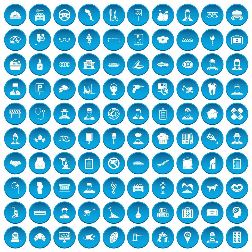 100 iconos de trabajo favoritos en azul vector