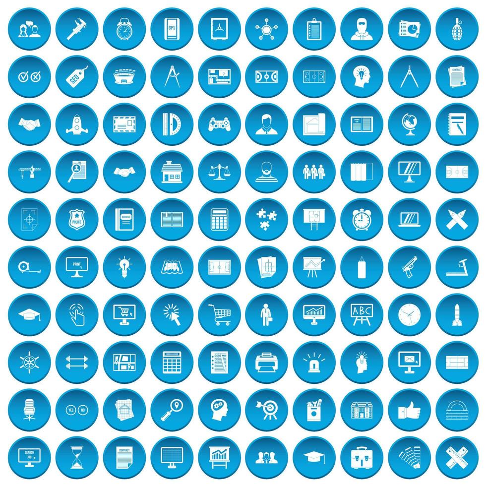100 plan icons set blue vector
