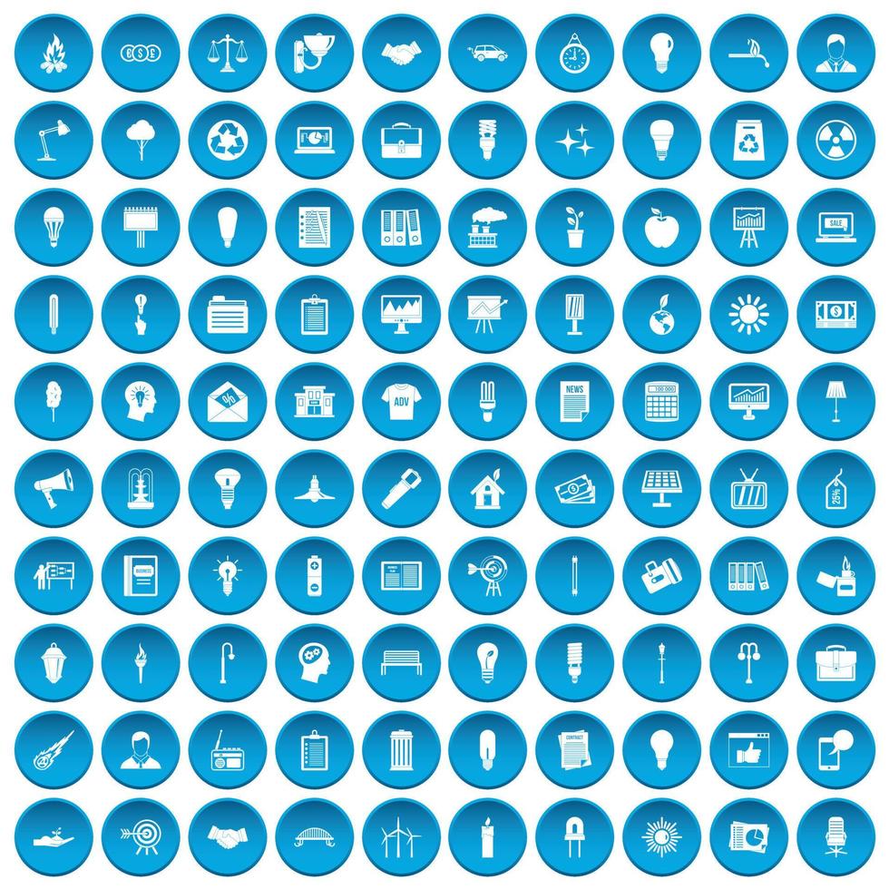 100 lamp icons set blue vector