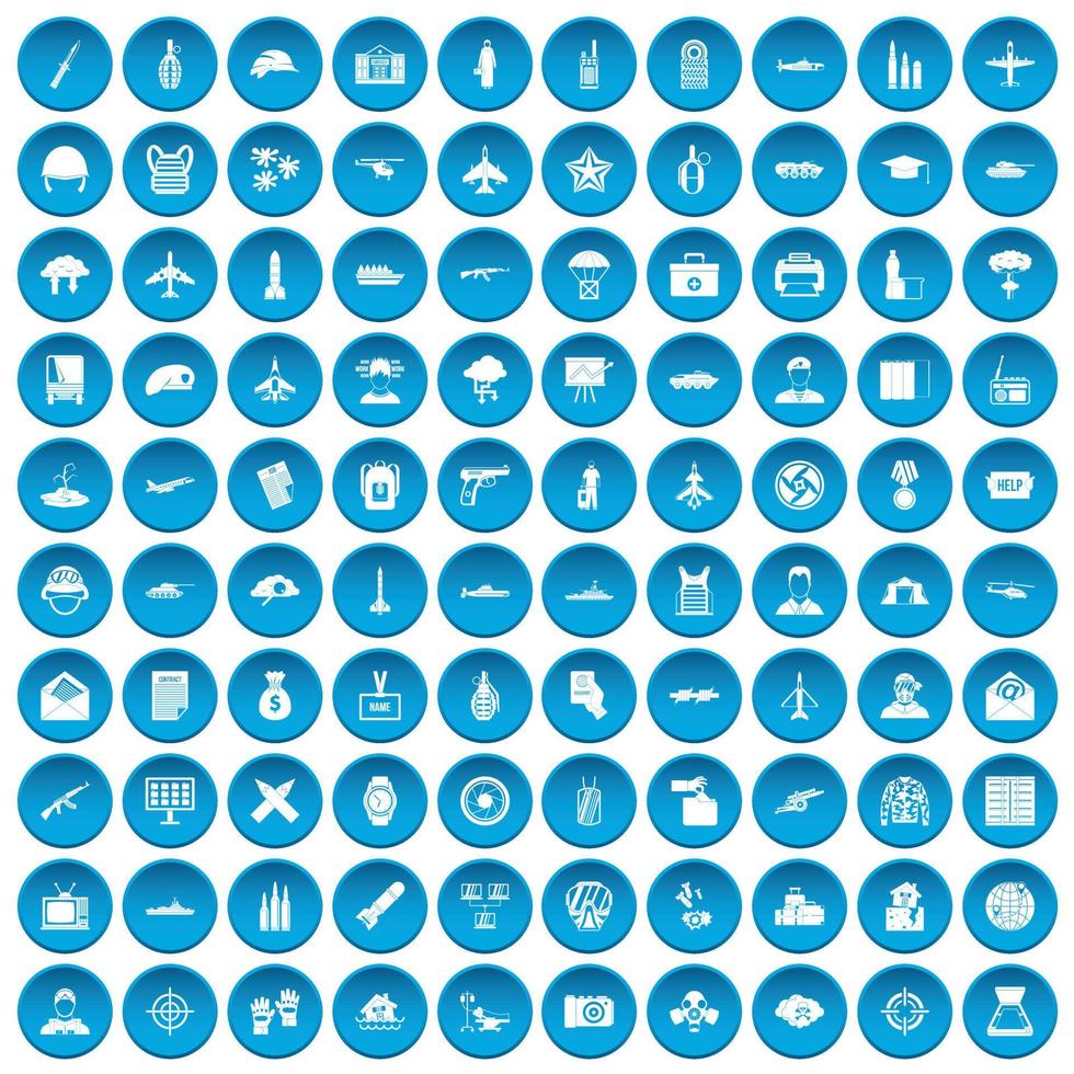 100 military journalist icons set blue vector