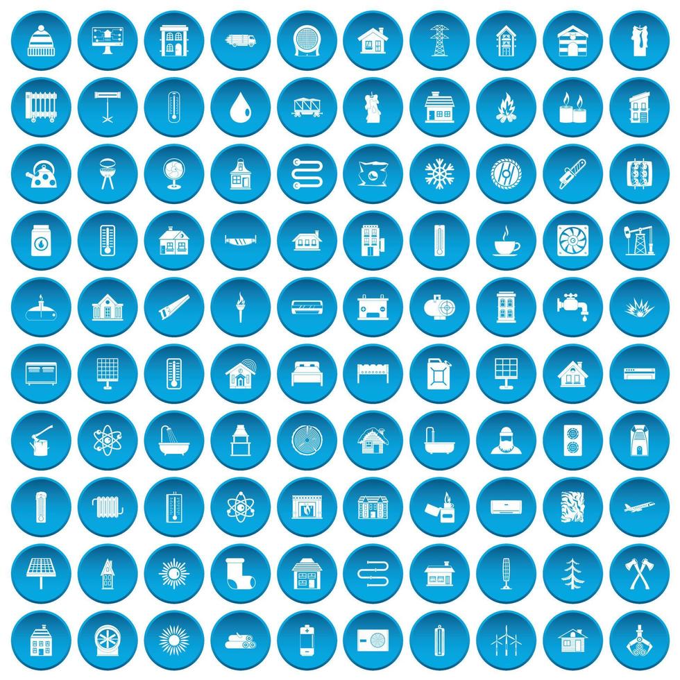 100 iconos de calefacción conjunto azul vector