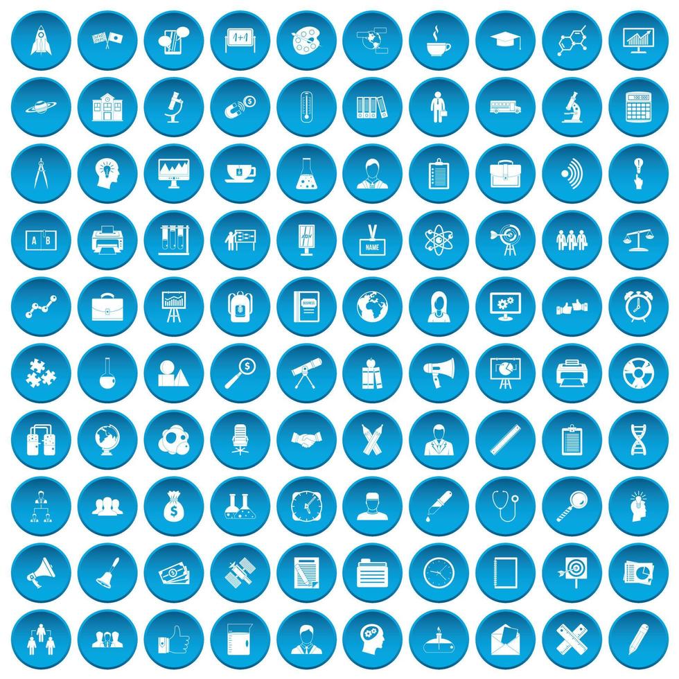 100 seminario iconos conjunto azul vector