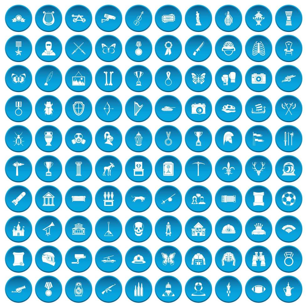 100 iconos de museo conjunto azul vector
