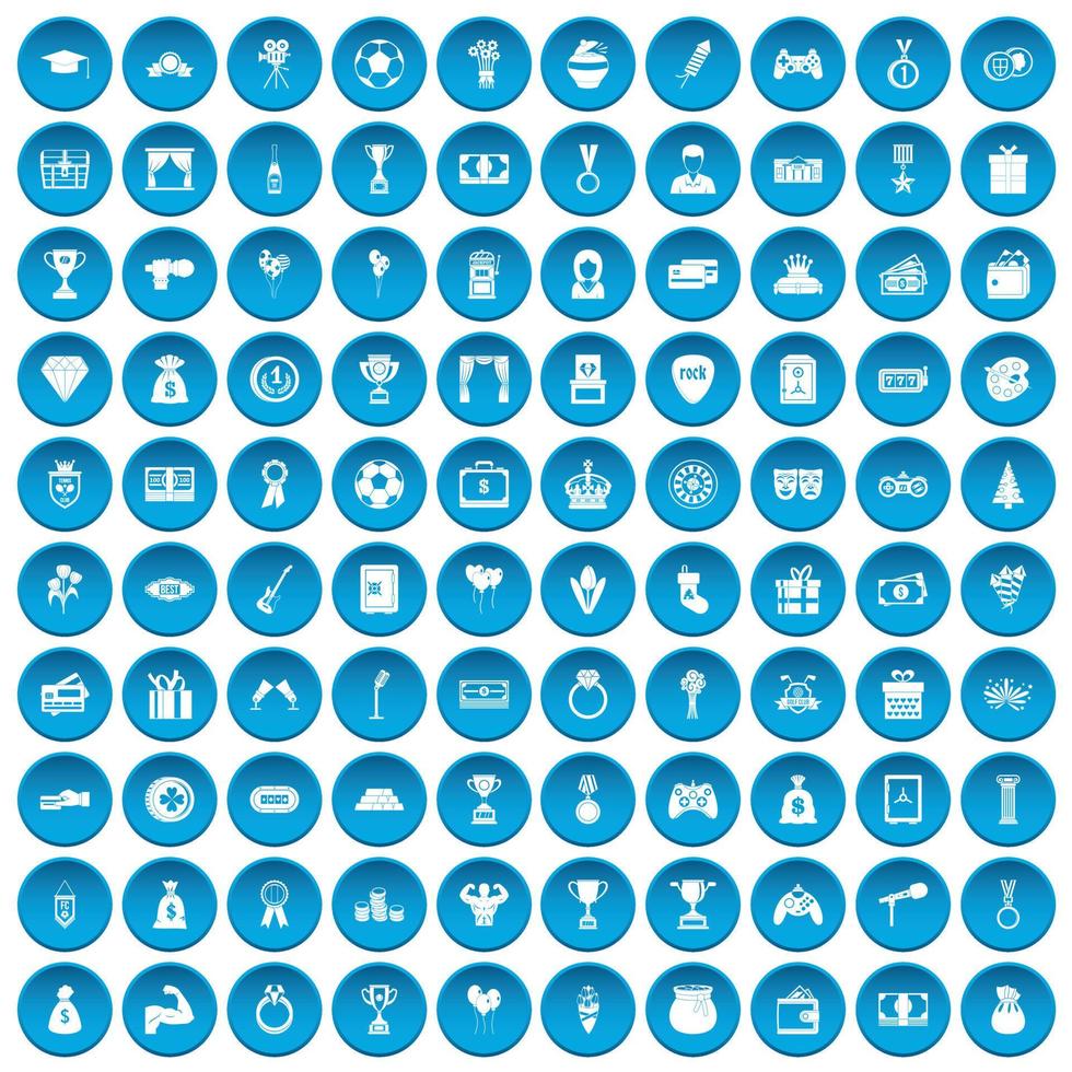 100 iconos premium conjunto azul vector